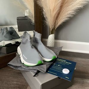 Balenciaga Speed Sock Sneaker Grey w/ Green Sole - EU 38
